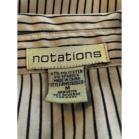 Notations Women's Beige/Black Stripes 3/4 Sleeve Button-Up Classic Blouse SZ M - Picture 4 of 5